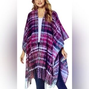 New! Woolrich Beautiful Purple Burgundy Blue Plaid Woolrich Cozy Blanket Wrap
